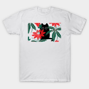 Tropical Trespasser "A Black Cat Among the Plants" T-Shirt